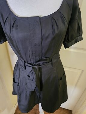 bebe Black Short-Sleeve Mini Dress with Tie Belt